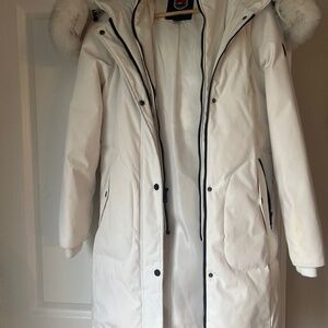 1 Madison white expedition parka with real fur trim